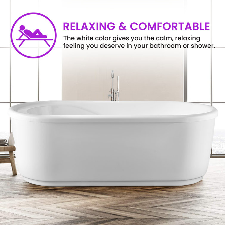 59-Inch White Acrylic Freestanding Soaking Bathtub