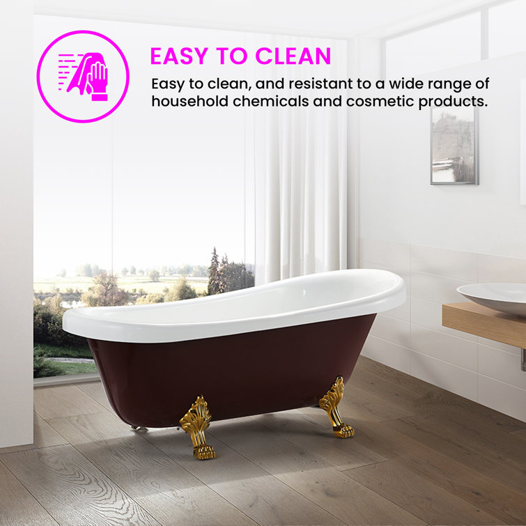 67" Red and White Acrylic Clawfoot Soaking Bathtub