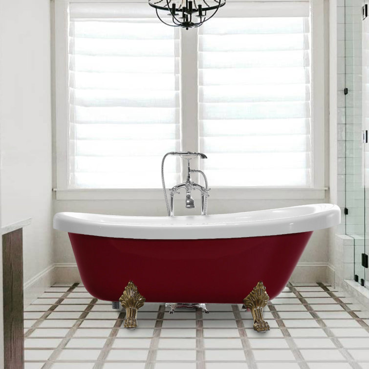 67" Red and White Acrylic Clawfoot Soaking Bathtub