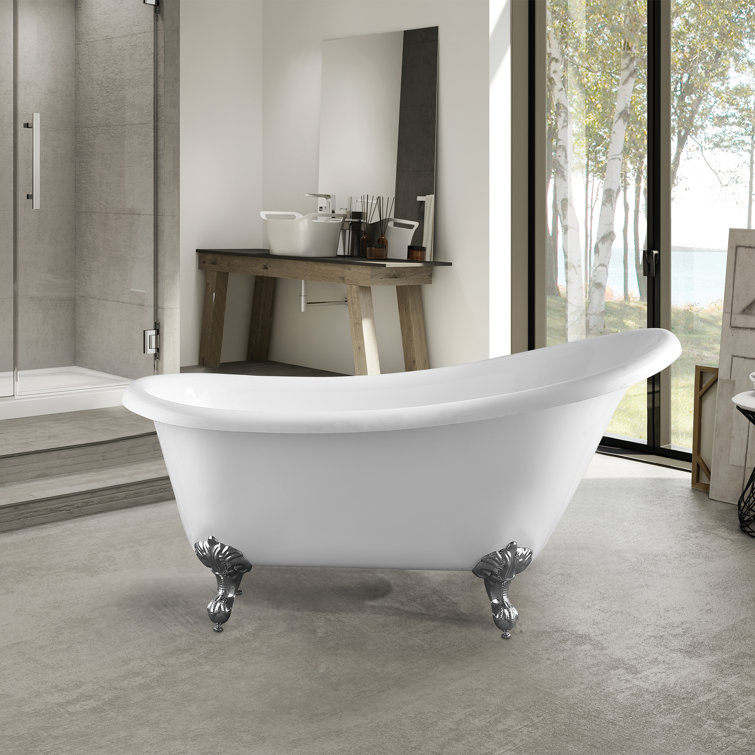 67" White Acrylic Clawfoot Freestanding Bathtub