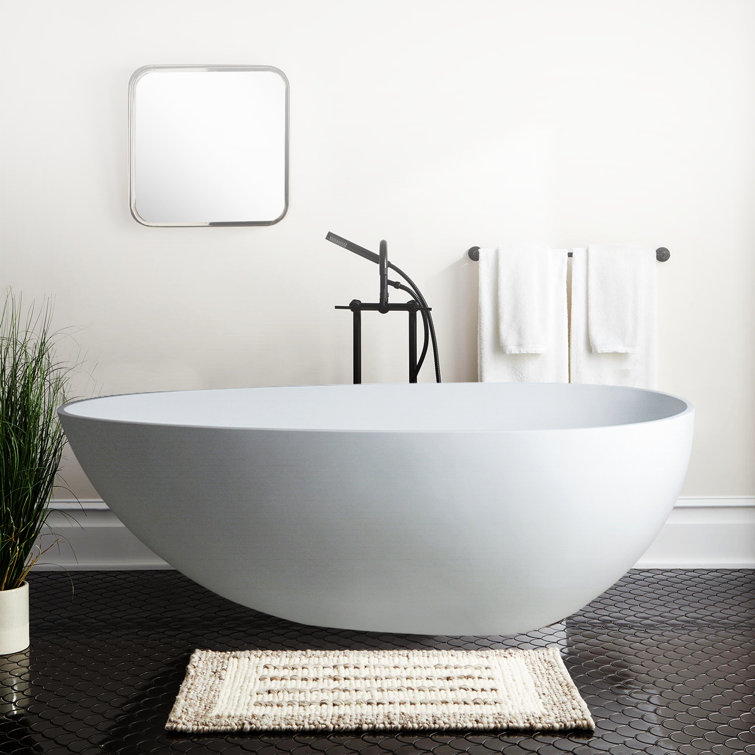 Matte White 59'' Freestanding Solid Surface Soaking Bathtub
