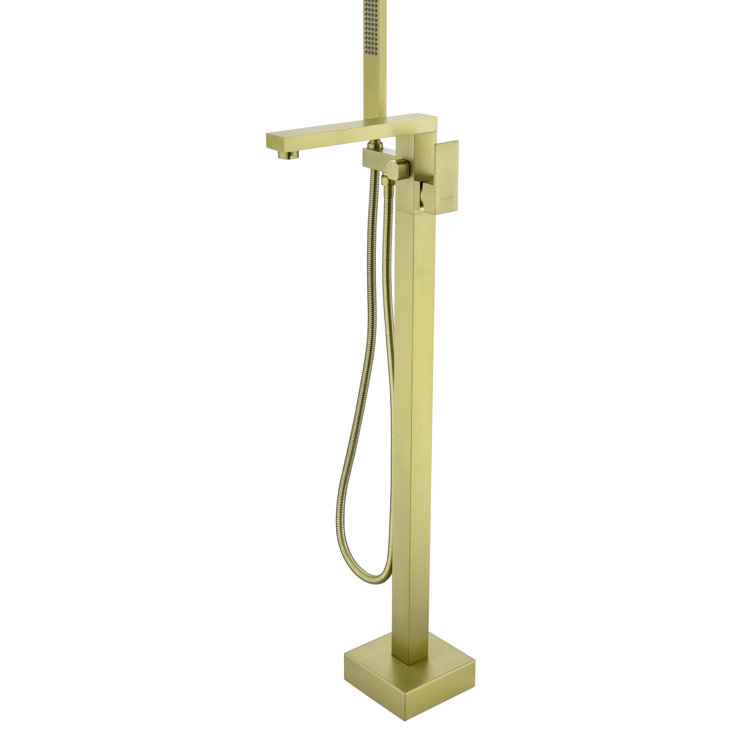 Brushed Gold Solid Brass Freestanding Tub Filler with Hand Shower