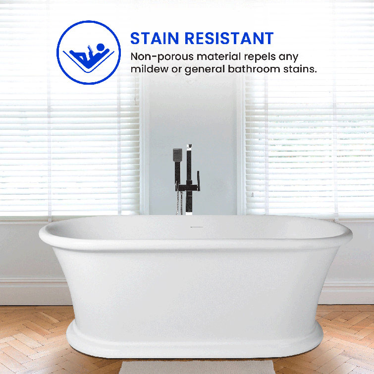 61" Matte White Freestanding Solid Surface Soaking Bathtub