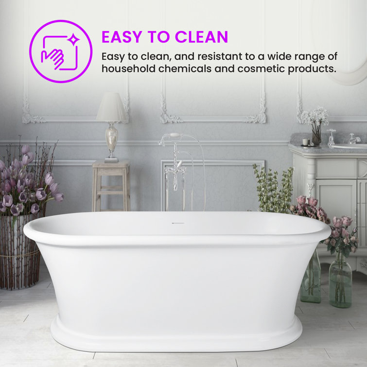 61" Matte White Freestanding Solid Surface Soaking Bathtub
