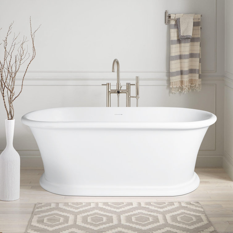 61" Matte White Freestanding Solid Surface Soaking Bathtub