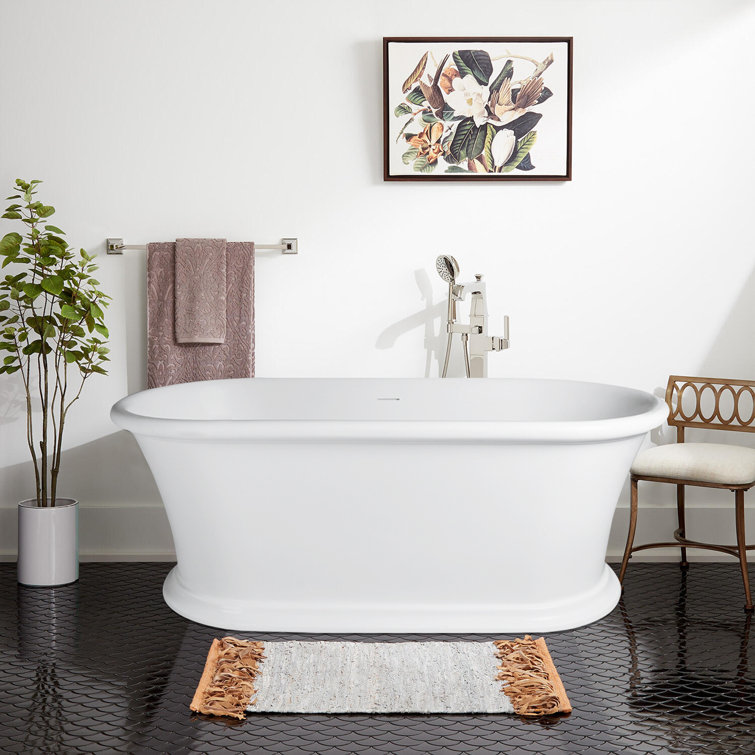 61" Matte White Freestanding Solid Surface Soaking Bathtub