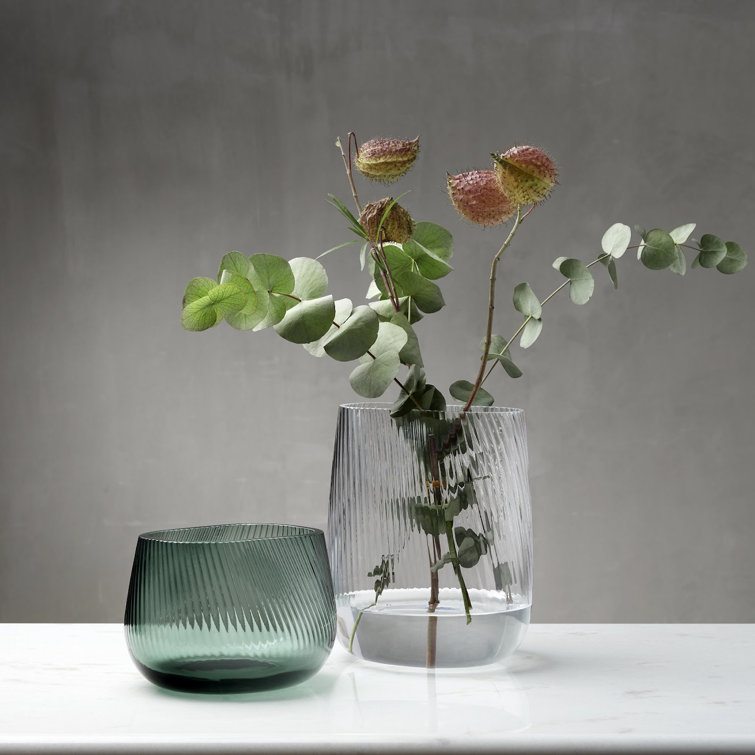 Defne Koz Handcrafted Green Crystal Ripple Vase