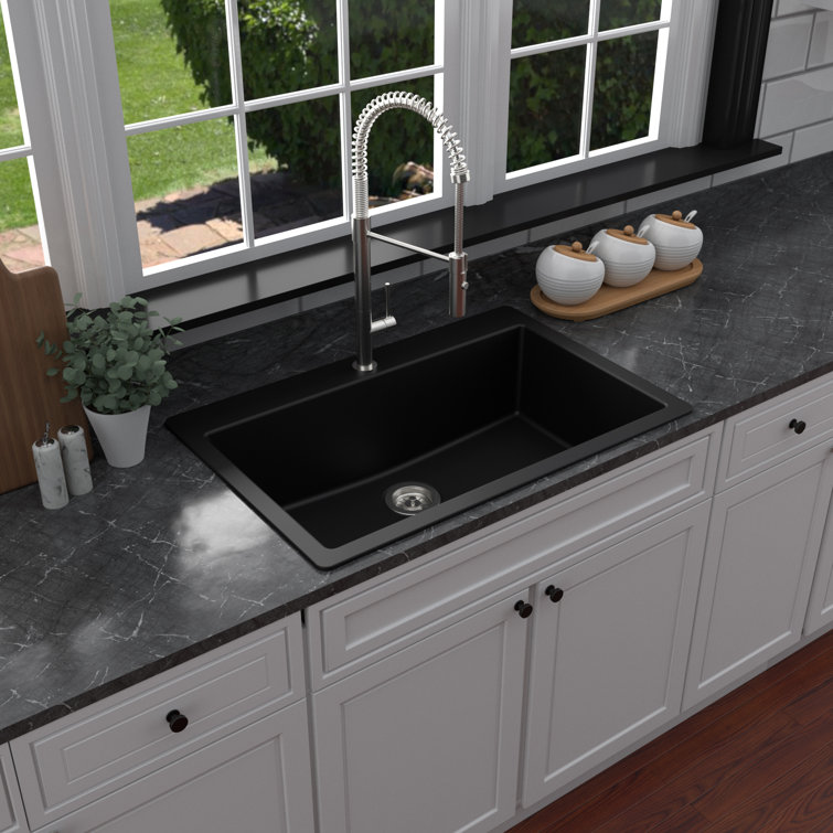 Black Quartz Single Bowl Drop-In Kitchen Sink