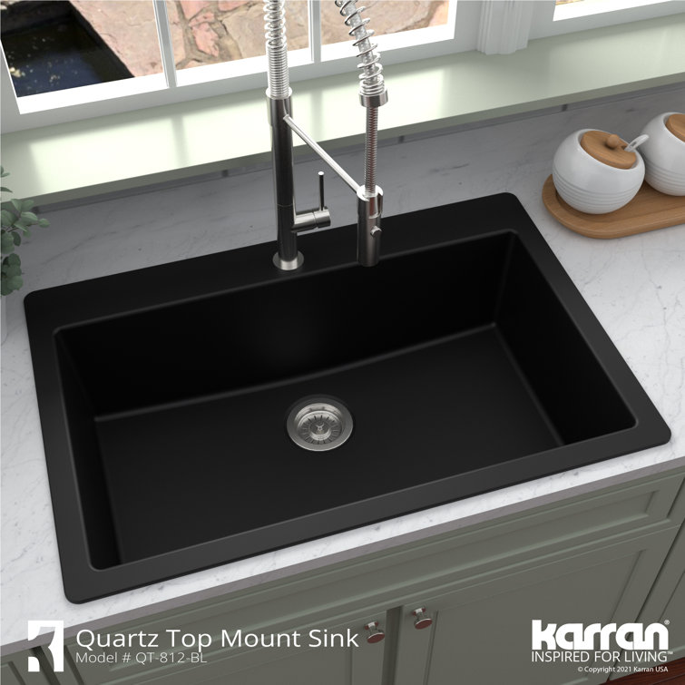 Black Quartz Single Bowl Drop-In Kitchen Sink