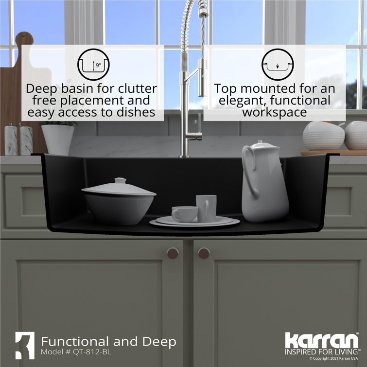 Black Quartz Single Bowl Drop-In Kitchen Sink