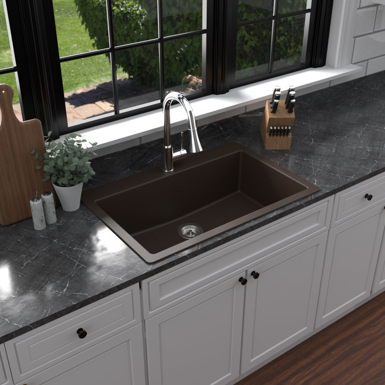 Brown Quartz 33'' Single Bowl Drop-in Kitchen Sink