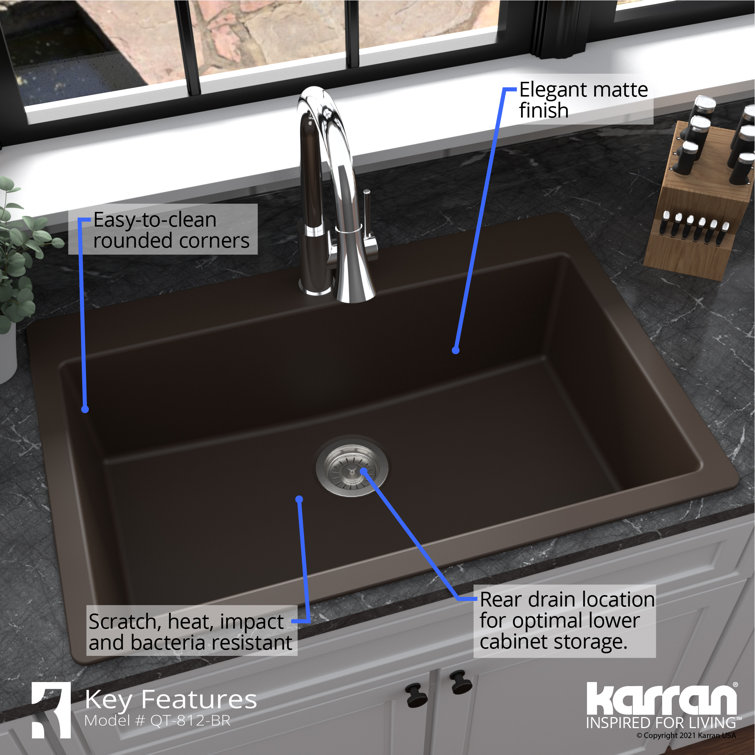 Brown Quartz 33'' Single Bowl Drop-in Kitchen Sink