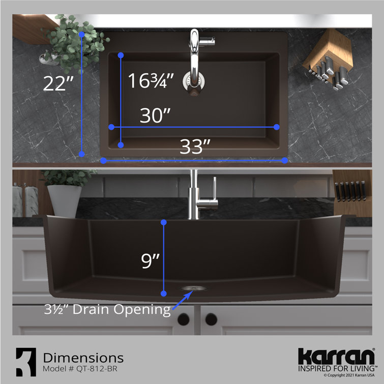 Brown Quartz 33'' Single Bowl Drop-in Kitchen Sink