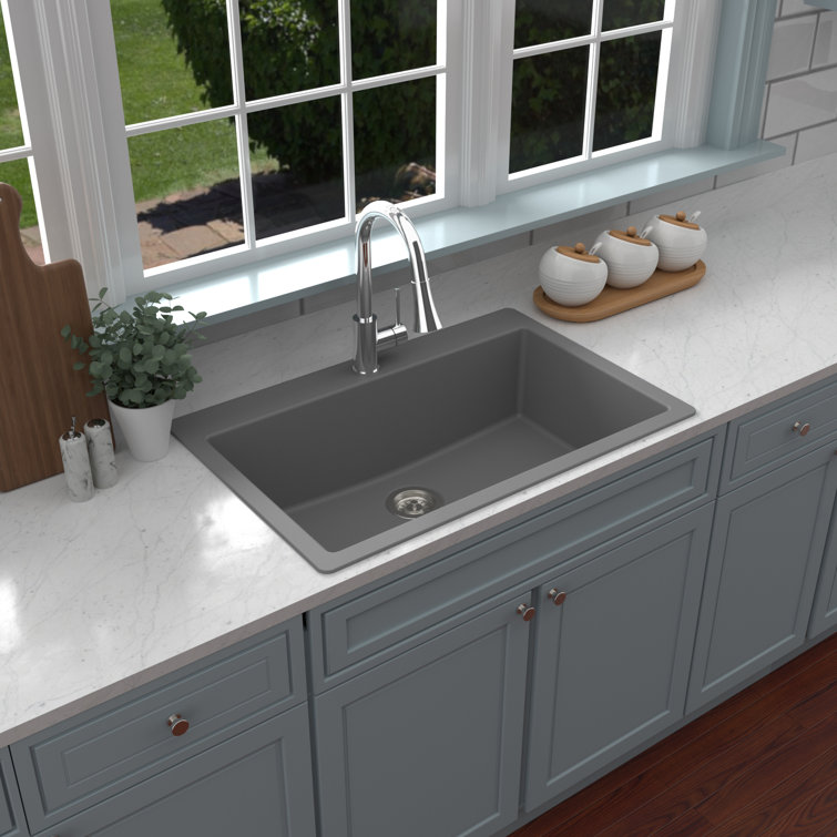 Gray Quartz 33'' Single Bowl Drop-in Kitchen Sink