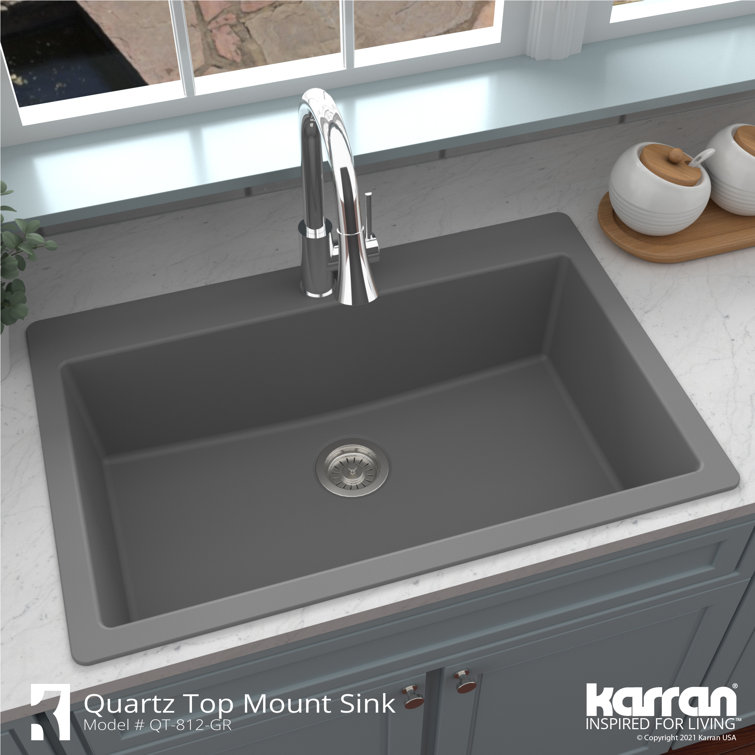Gray Quartz 33'' Single Bowl Drop-in Kitchen Sink