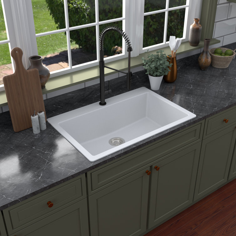 White Quartz 33'' Single Bowl Drop-In Kitchen Sink