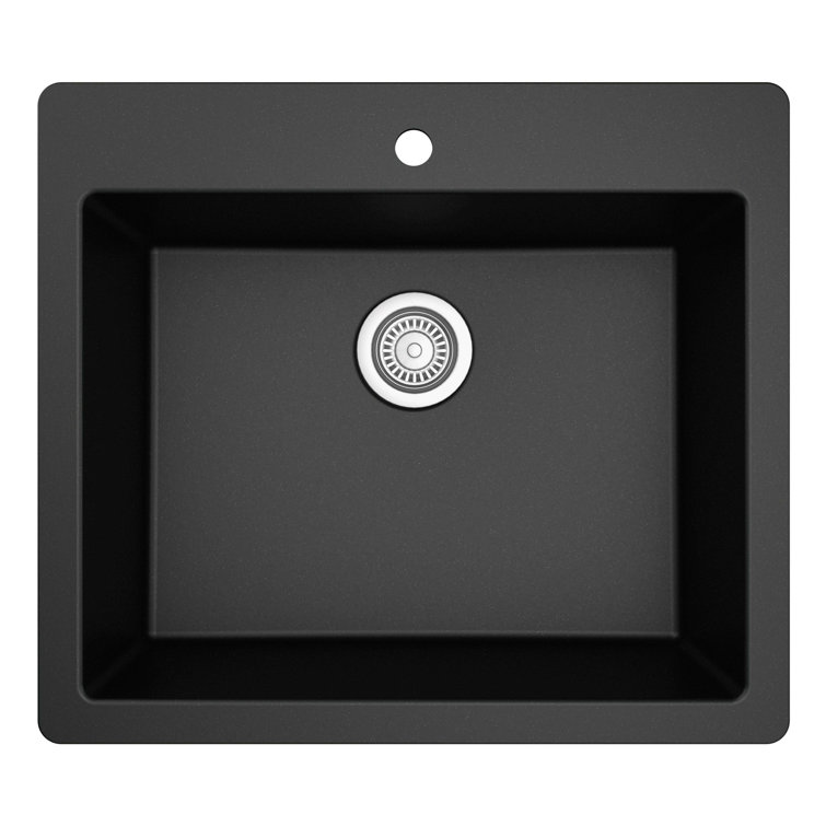 Black Quartz 25'' Single Bowl Drop-In Kitchen Sink