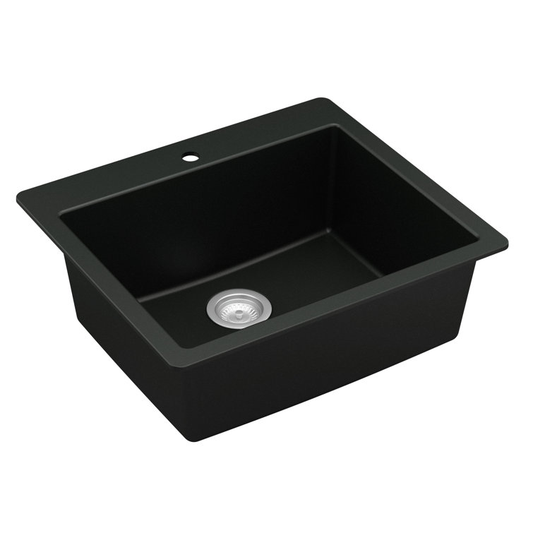 Black Quartz 25'' Single Bowl Drop-In Kitchen Sink