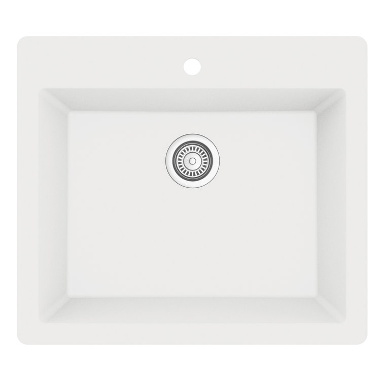 White Quartz 25'' Single Bowl Drop-In Kitchen Sink