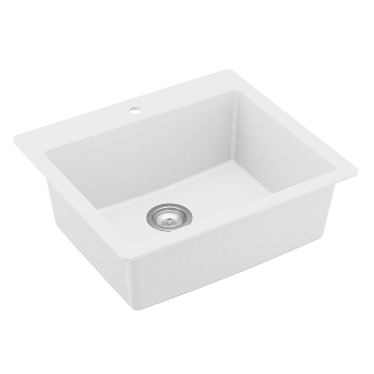 White Quartz 25'' Single Bowl Drop-In Kitchen Sink