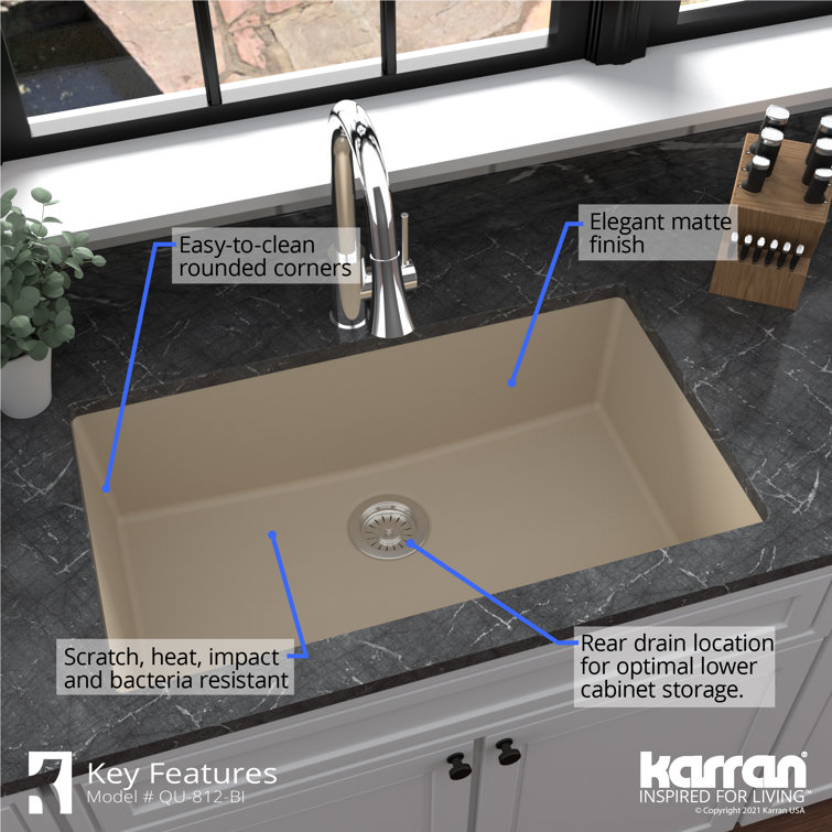 Bisque Quartz Large Single Bowl Undermount Kitchen Sink