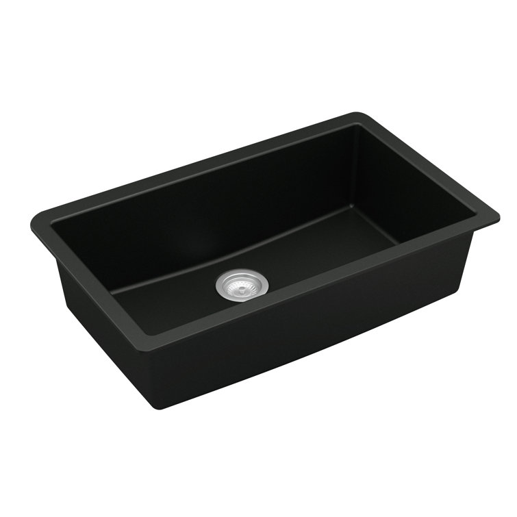 Black Quartz Composite Large Single Bowl Undermount Kitchen Sink