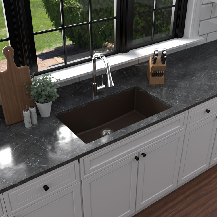 Brown Quartz Large Single Bowl Undermount Kitchen Sink