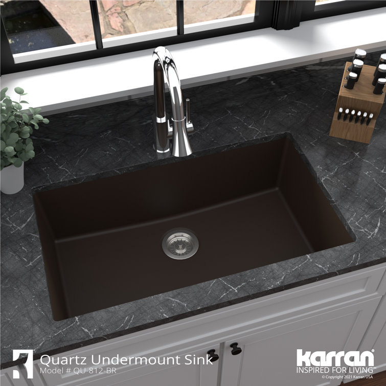 Brown Quartz Large Single Bowl Undermount Kitchen Sink
