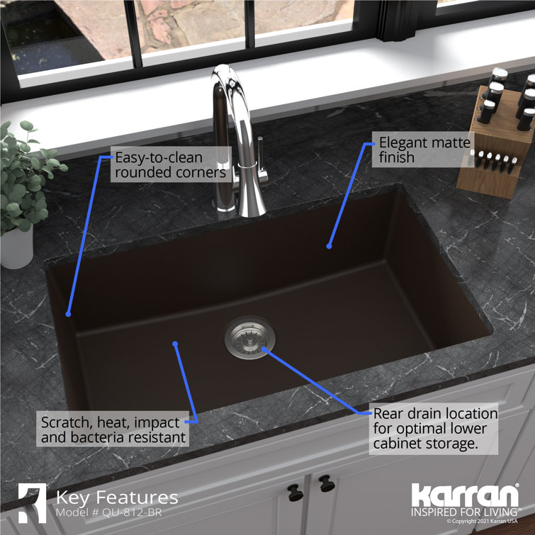 Brown Quartz Large Single Bowl Undermount Kitchen Sink