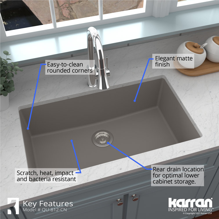 Concrete Quartz Large Single Bowl Undermount Kitchen Sink