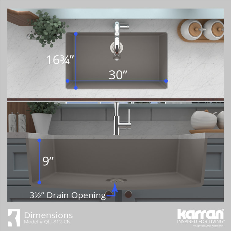Concrete Quartz Large Single Bowl Undermount Kitchen Sink
