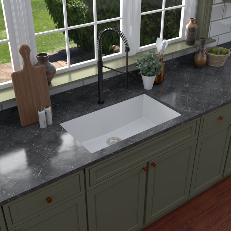 White Quartz 32'' Large Single Bowl Undermount Kitchen Sink