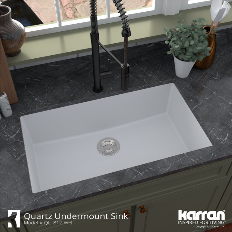 White Quartz 32'' Large Single Bowl Undermount Kitchen Sink