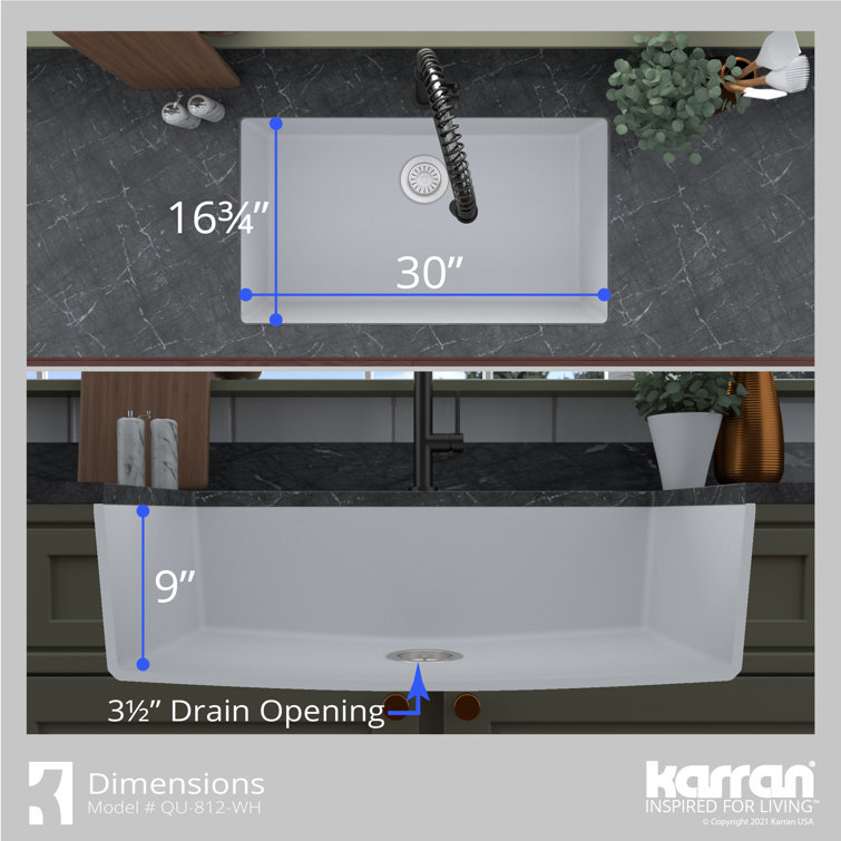 White Quartz 32'' Large Single Bowl Undermount Kitchen Sink