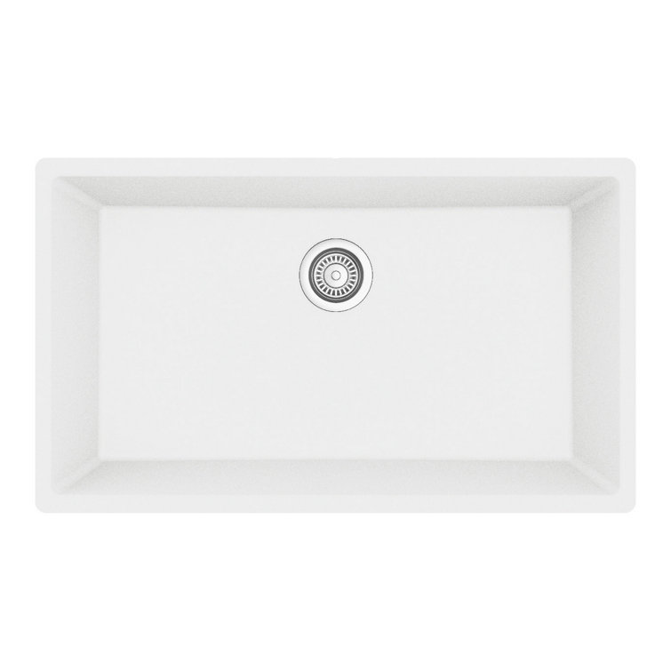 White Quartz 32'' Large Single Bowl Undermount Kitchen Sink