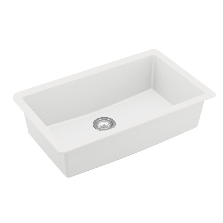 White Quartz 32'' Large Single Bowl Undermount Kitchen Sink