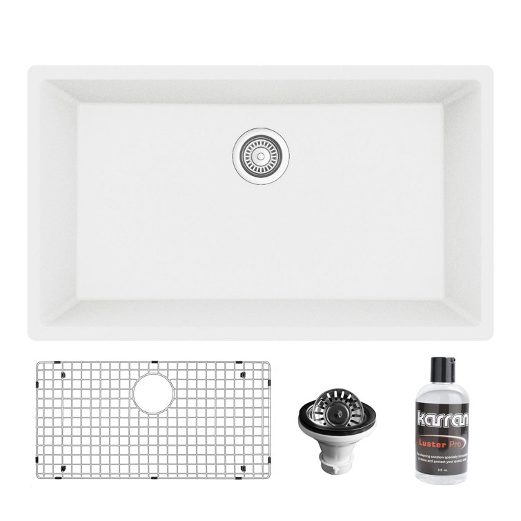 White Quartz 32'' Large Single Bowl Undermount Kitchen Sink
