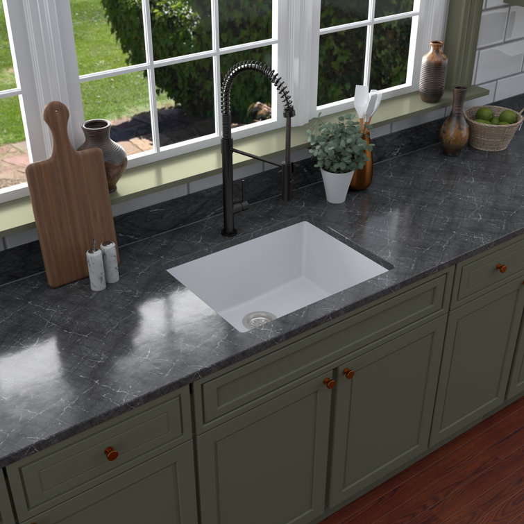 White Quartz 24'' Single Bowl Undermount Kitchen Sink