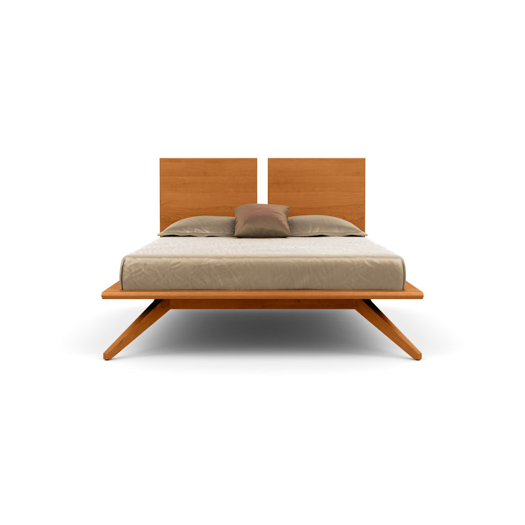 King Walnut Solid Wood Platform Bed with Adjustable Headboard