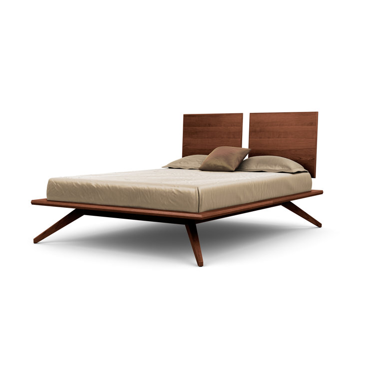 Queen Walnut Solid Wood Platform Bed with Rectangular Headboard