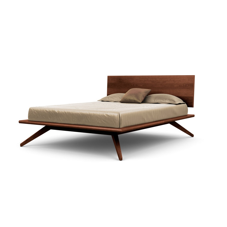 Queen Walnut Solid Wood Platform Bed with Rectangular Headboard