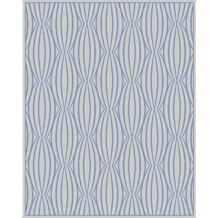 Transitional Blue Hand-Knotted Wool & Silk 2'x3' Area Rug
