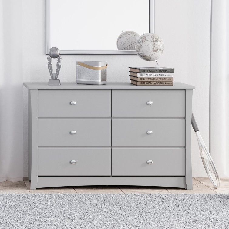 Pebble Gray 6-Drawer Double Nursery Dresser with Metal Knobs
