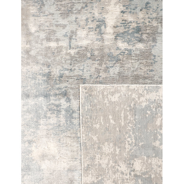 Handmade Blue and Silver Abstract Silk 6' x 9' Rug