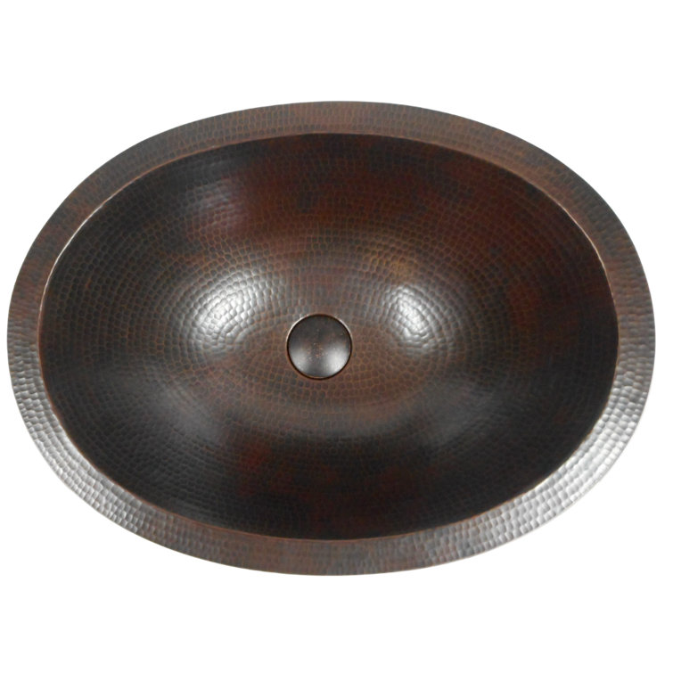 16" Oval Hand-Hammered Copper Bathroom Sink with Pop-Up Drain