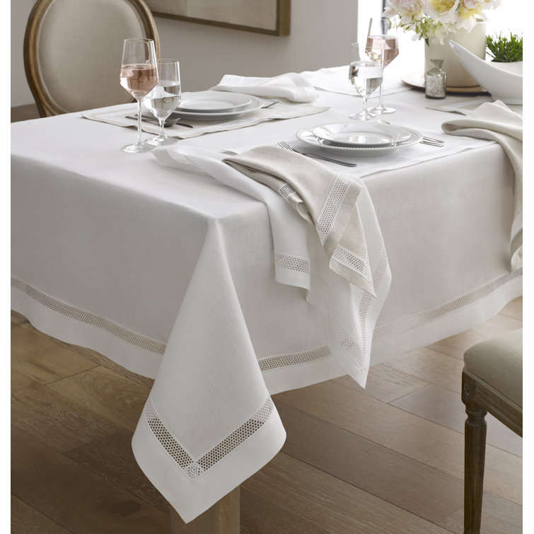 Riley White Linen Tablecloth with Swiss Guipure Lace
