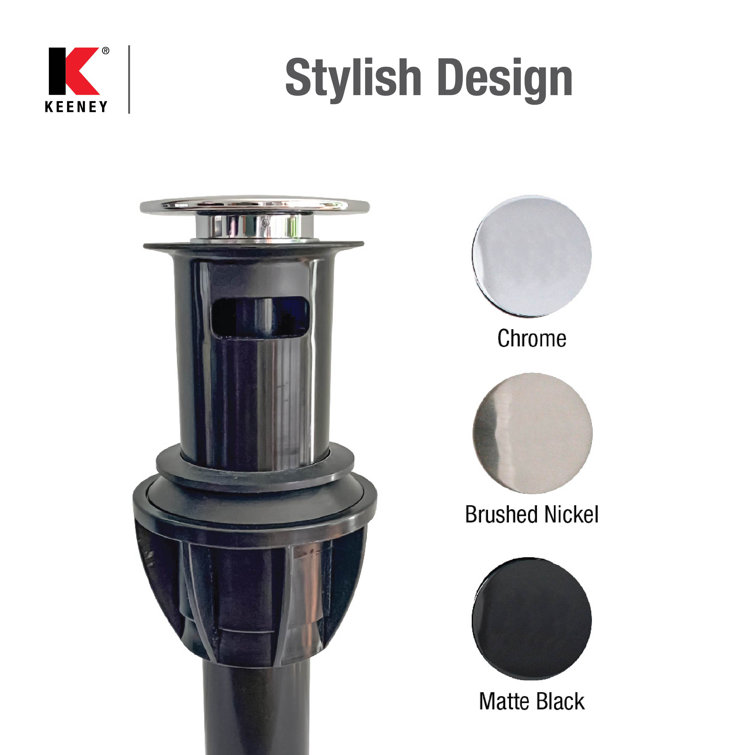Polished Chrome Push Button Sink Drain with Overflow