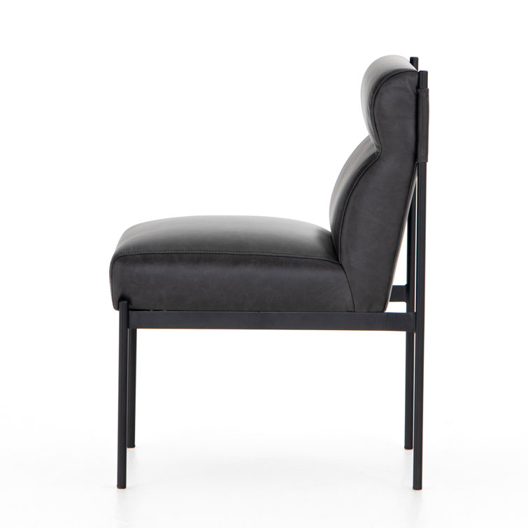 Sleek Black Top-Grain Leather Upholstered Side Chair with Metal Frame