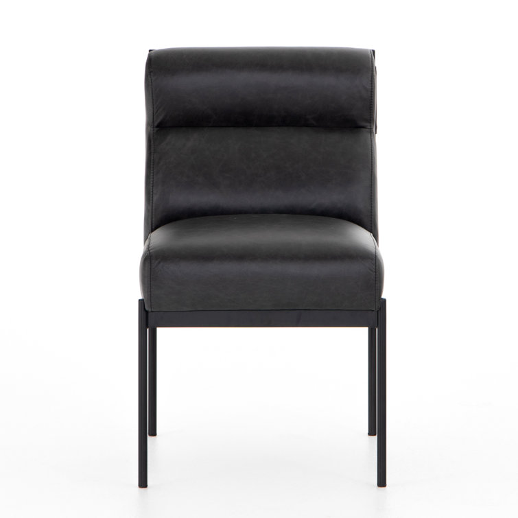 Sleek Black Top-Grain Leather Upholstered Side Chair with Metal Frame