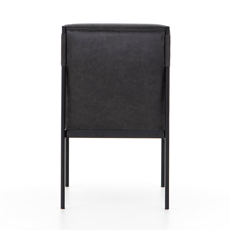 Sleek Black Top-Grain Leather Upholstered Side Chair with Metal Frame
